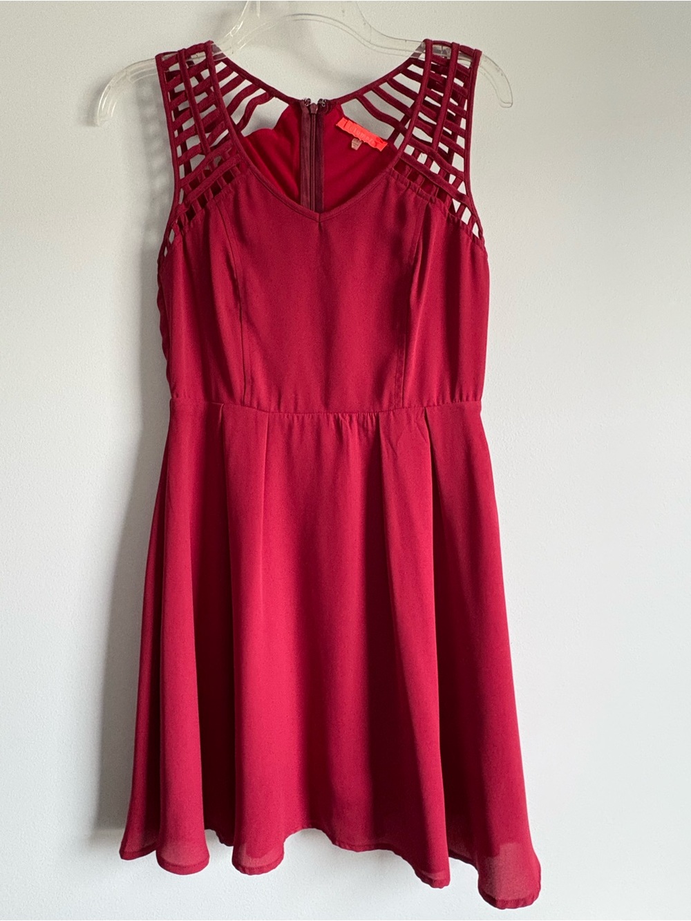 Lulumari Red Sleeveless Fit-and-Flare Dress with Lattice Straps